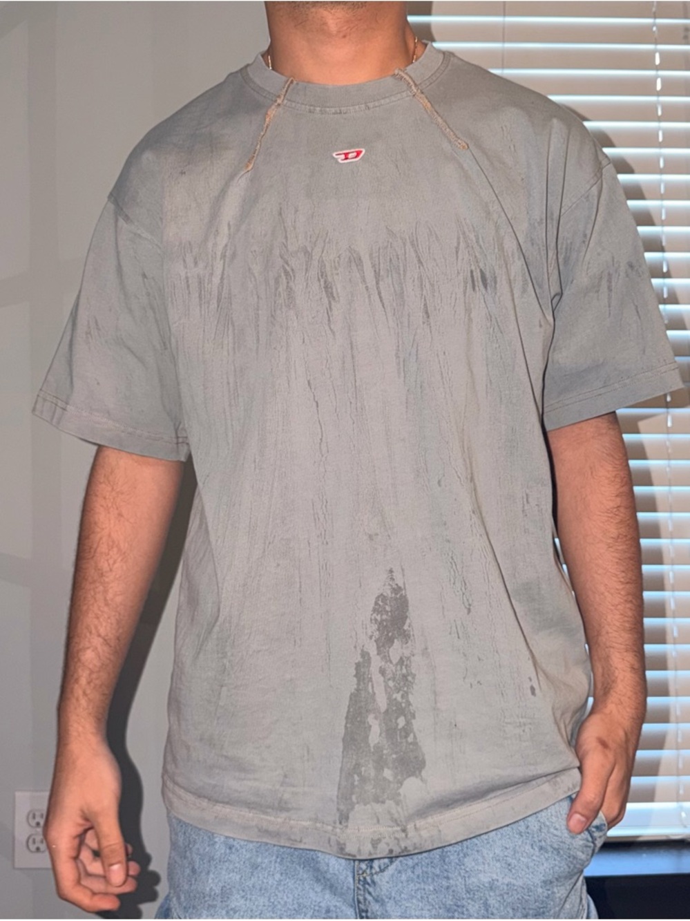 Diesel Gray Short Sleeve Crewneck Tee with Subtle Logo